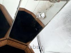 VTG Octagonal Glass Curio Display Case Mirrored Interior Oak Finish Cabinet 17