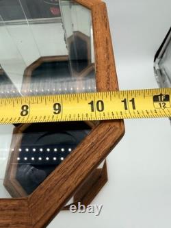 VTG Octagonal Glass Curio Display Case Mirrored Interior Oak Finish Cabinet 17