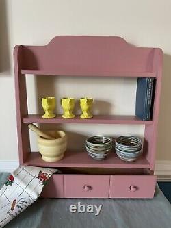 VTG Pink Shabby Chic Handcrafted Wood Wall Display Shelf Case With a Drawer