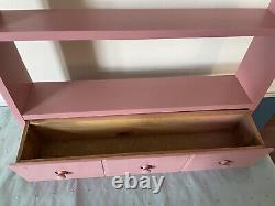 VTG Pink Shabby Chic Handcrafted Wood Wall Display Shelf Case With a Drawer