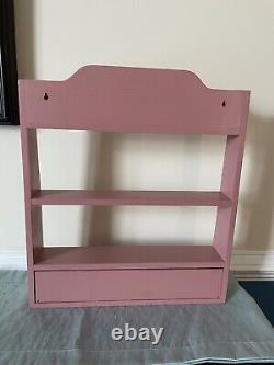 VTG Pink Shabby Chic Handcrafted Wood Wall Display Shelf Case With a Drawer