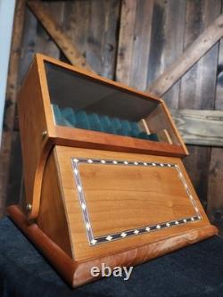 VTG RARE? Levenger? Inlaid Wood Box Glass Pen Holder Display Case EXCELLENT