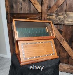 VTG RARE? Levenger? Inlaid Wood Box Glass Pen Holder Display Case EXCELLENT