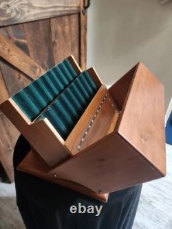 VTG RARE? Levenger? Inlaid Wood Box Glass Pen Holder Display Case EXCELLENT