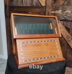 VTG RARE? Levenger? Inlaid Wood Box Glass Pen Holder Display Case EXCELLENT
