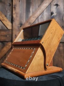 VTG RARE? Levenger? Inlaid Wood Box Glass Pen Holder Display Case EXCELLENT