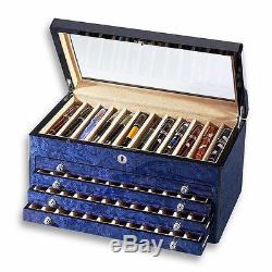 Venlo Sixty 60 Pen Case Holder Display Plexiglass Top Wood Blue New pc-60-bl