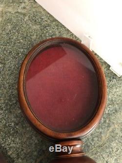 Victorian Oval Shadow Box Display Case Picture Frame Red Velvet Lined Wood Base