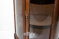 Vintage 18 High Oak Curved Glass Curio Cabinet Display Case For Table Or Hang