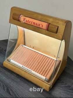 Vintage 1940s Waterman Ideal Fountain Pen Store Countertop Oak Wood Display Case