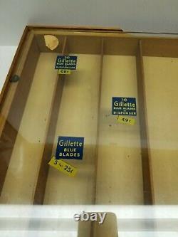 Vintage 1950s Gillette Razor Wood and Glass Store Display Case RARE Advertising