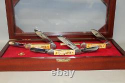 Vintage 1985 Case XX Gun Boat 3 Knife Set in Wood Display 6194 6294 6394