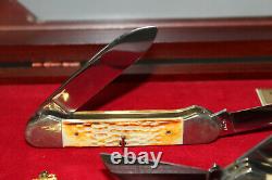 Vintage 1985 Case XX Gun Boat 3 Knife Set in Wood Display 6194 6294 6394