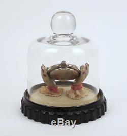 Vintage Antique Ladies Pocket Watch Holder Display Case Painted Hands Glass Dome