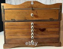 Vintage Antique Revere Pewter Jewelry Wood 7 Drawer Display Case Only Storage