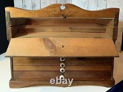Vintage Antique Revere Pewter Jewelry Wood 7 Drawer Display Case Only Storage