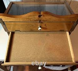 Vintage Antique Revere Pewter Jewelry Wood 7 Drawer Display Case Only Storage