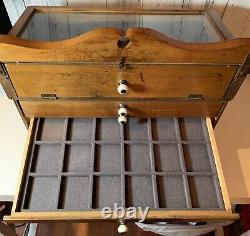 Vintage Antique Revere Pewter Jewelry Wood 7 Drawer Display Case Only Storage