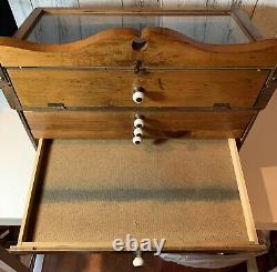 Vintage Antique Revere Pewter Jewelry Wood 7 Drawer Display Case Only Storage