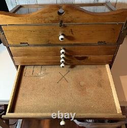 Vintage Antique Revere Pewter Jewelry Wood 7 Drawer Display Case Only Storage