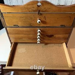 Vintage Antique Revere Pewter Jewelry Wood 7 Drawer Display Case Only Storage