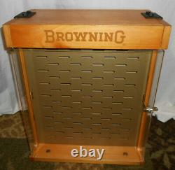 Vintage BROWNING LARGE Countertop REVOLVING KNIFE Display Wood Case WithLOCKS NICE