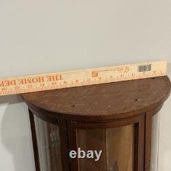 Vintage Bow Front Wall Curio Display Cabinet Bowed Glass Miniature Case Wood