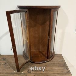 Vintage Bow Front Wall Curio Display Cabinet Bowed Glass Miniature Case Wood