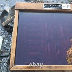 Vintage Buck Knife Display Case Famous For Holding An Edge Wooden Table Model