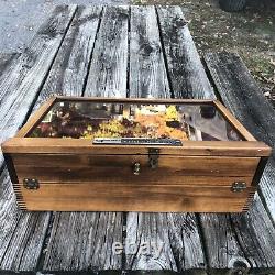 Vintage Buck Knife Display Case Famous For Holding An Edge Wooden Table Model