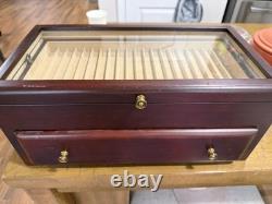 Vintage Cherry Wood 60 Pen Display Case with Glass Top Drawer Storage Eureka