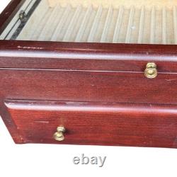 Vintage Cherry Wood 60 Pen Display Case with Glass Top Drawer Storage Eureka