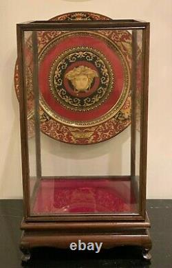 Vintage Chinese Fitted Hardwood Glass Display Case with inner Red Velvet Stand