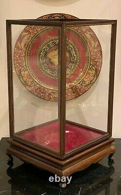 Vintage Chinese Fitted Hardwood Glass Display Case with inner Red Velvet Stand