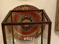 Vintage Chinese Fitted Hardwood Glass Display Case with inner Red Velvet Stand