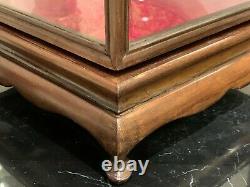 Vintage Chinese Fitted Hardwood Glass Display Case with inner Red Velvet Stand