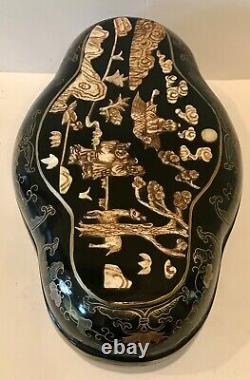 Vintage Chinoiserie Decorative Box Case Inlay Raised Bone & Mother of Pearl
