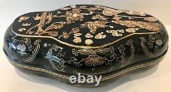 Vintage Chinoiserie Decorative Box Case Inlay Raised Bone & Mother of Pearl