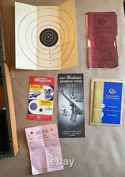 Vintage Colt Woodsman Wood Display Case With Grips And Manuals