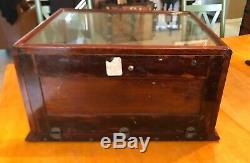 Vintage Countertop General Store Glass Wood Display Case Wavy Glass WithBack Door