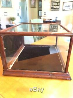 Vintage Countertop General Store Glass Wood Display Case Wavy Glass WithBack Door