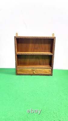 Vintage Curio Wood Miniatures Trinket Display Case Wall Mounted tow Shelves