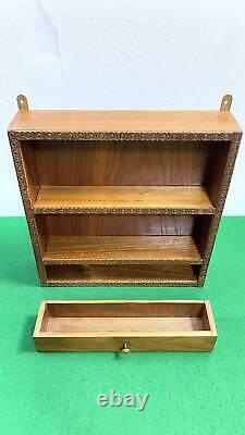 Vintage Curio Wood Miniatures Trinket Display Case Wall Mounted tow Shelves