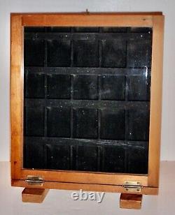 Vintage Custom Made Wooden Hinged Table Top Earring Vitrine Showcase