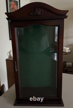 Vintage Dark Wood Doll Display Case with Glass Hinged Door. 19 x 10 x 6