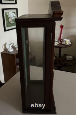 Vintage Dark Wood Doll Display Case with Glass Hinged Door. 19 x 10 x 6