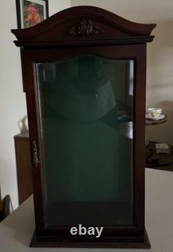 Vintage Dark Wood Doll Display Case with Glass Hinged Door. 19 x 10 x 6