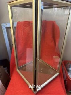 Vintage Display Glass Case Wood Frame Doll Brass Rotating