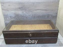 Vintage Esco Store Display Case Glass Wood Frame 2 Drawer Boston Mass