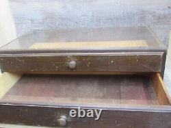 Vintage Esco Store Display Case Glass Wood Frame 2 Drawer Boston Mass